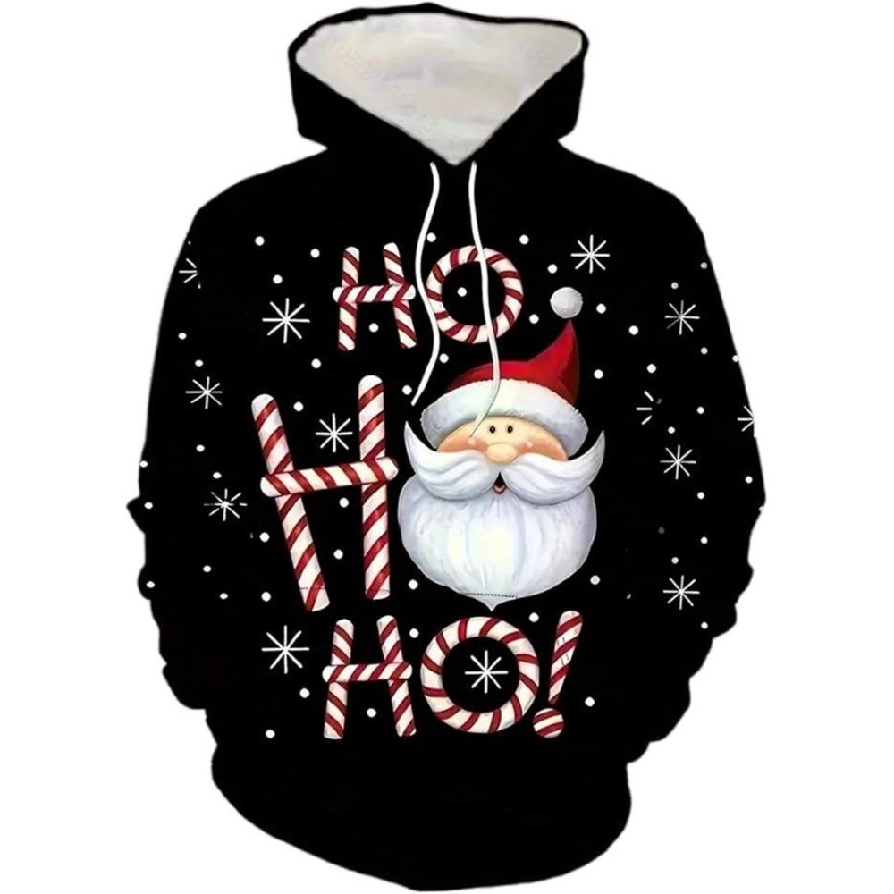 Mens 1XL Santa Claus Ho Ho Ho Ugly Christmas Hoodie Black Festive
